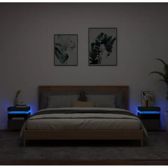 Sengeborde 2 stk. med RGB LED, 40x39x48,5 cm – sort