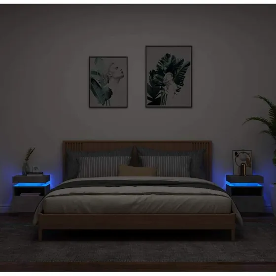 Sengeborde 2 stk. med RGB LED 40x39x48,5 cm – betongrå
