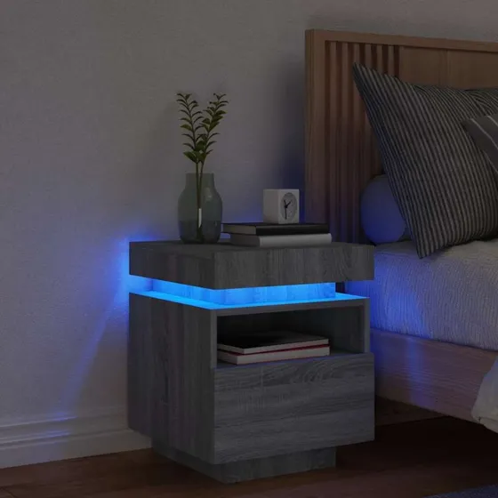 Sengebord med RGB LED 40x39x48,5 cm - Grå Sonoma