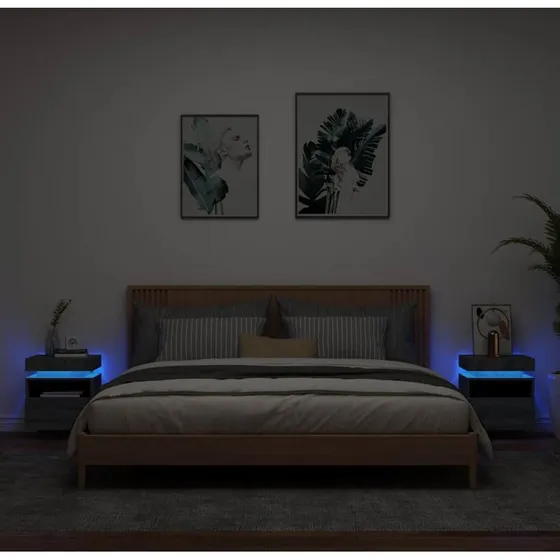 Sengeborde 2 stk. med RGB LED, 40×39×48,5 cm – Sonoma-grå