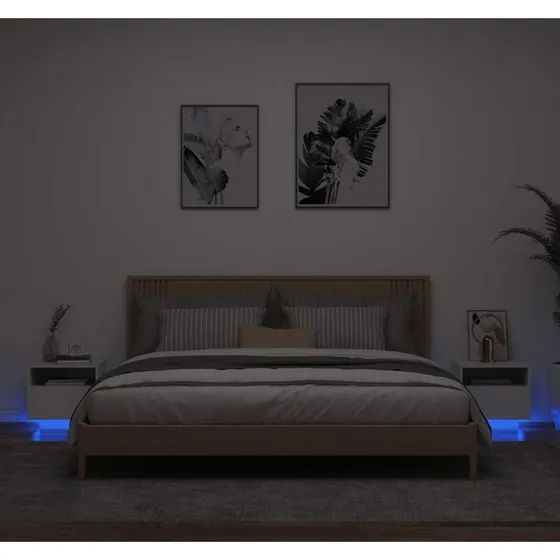 Sengeborde 2 stk. med RGB LED, hvid 40x39x37 cm