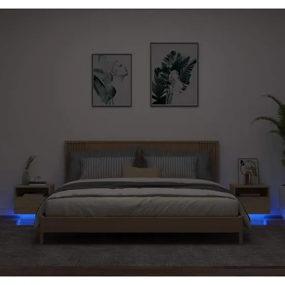 Sengeborde 2 stk. med RGB LED, Sonoma-eg 40x39x37 cm