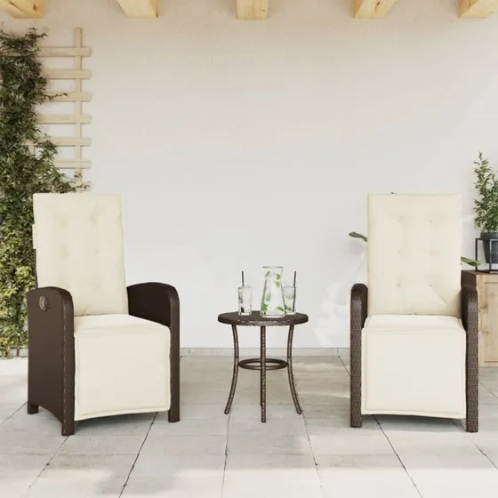 Havestole 2 stk. polyrattan med lnefunktion - brun