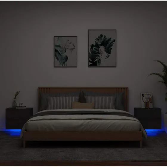 Væghængte sengeborde 2 stk. med RGB-LED, sort