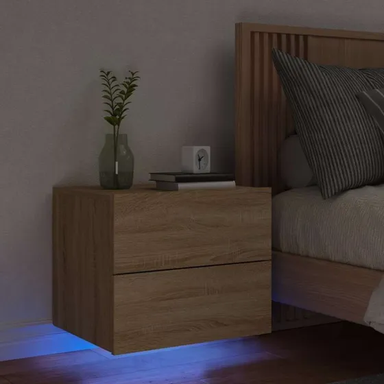 Væghængt sengebord med RGB LED - Sonoma eg