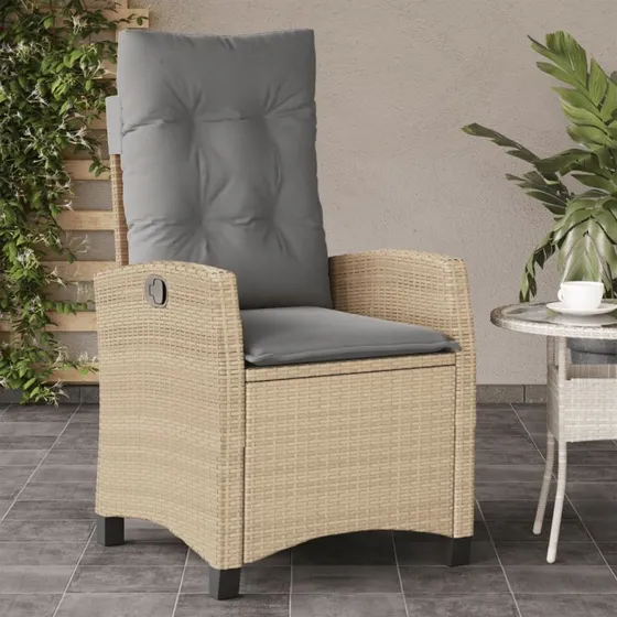 Havestol i polyrattan med justerbart rygln og hynde, beige