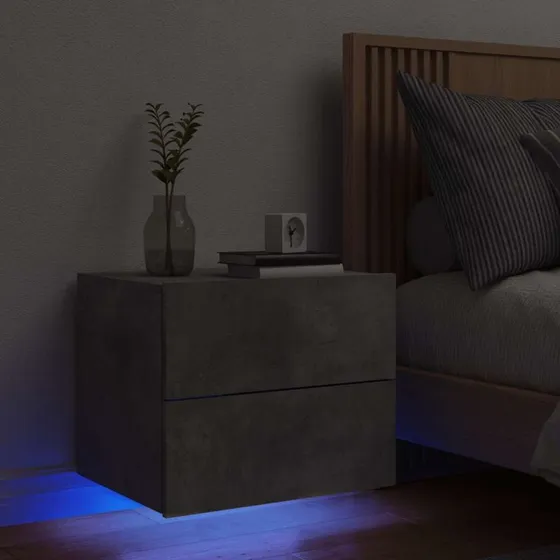 Væghængt sengebord med RGB LED – betongrå
