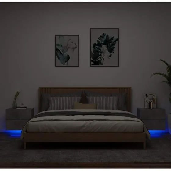Væghængte sengeborde 2 stk. med RGB LED – Betongrå