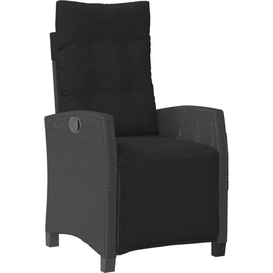 Havestol i sort polyrattan med justerbart rygln og fodsttte
