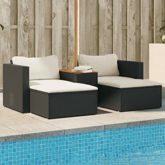 Havesofasæt 5 dele i polyrattan med hynder – sort/akacietræ