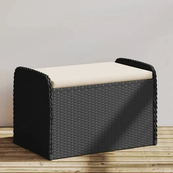 Opbevaringsbænk med hynde 80x51x52 cm - Sort polyrattan