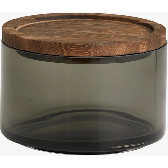 BASIL opbevaringsglas 400 ml, røget glas med trælåg