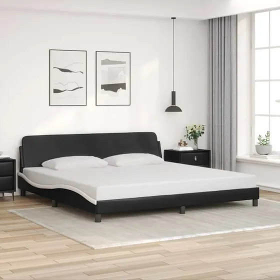 Sengeramme Dover 200x200 cm kunstlæder sort/hvid