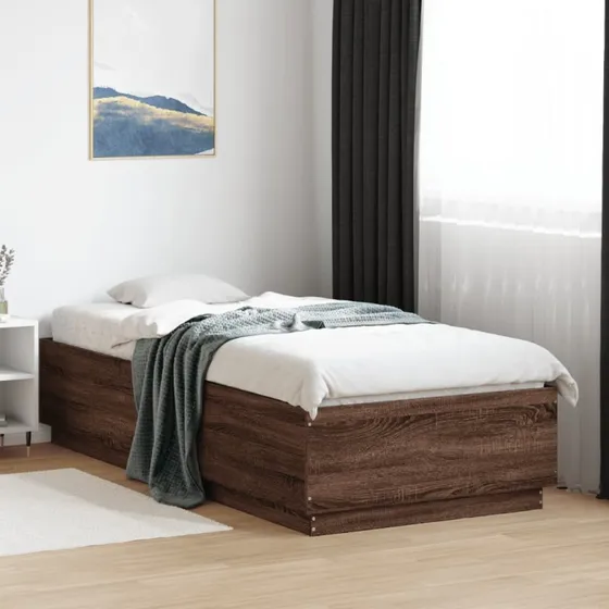 Sengeramme 90x200 cm i konstrueret træ – brun egetræslook