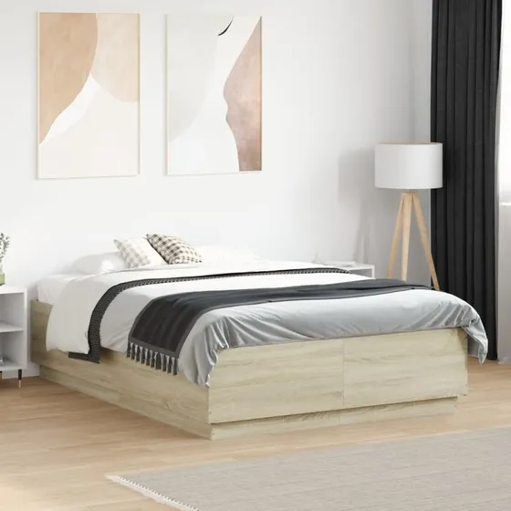 Sengestel 120x190 cm i sonoma-eg - konstrueret træ