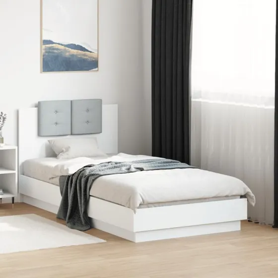 Sengeramme med sengegavl 90x190 cm - hvid, konstrueret træ