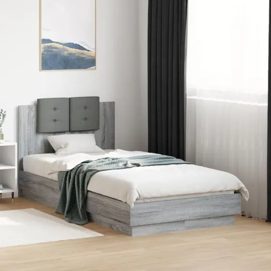 Sengeramme med sengegavl 90x190 cm - Grå Sonoma-eg