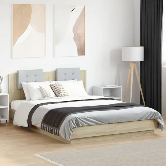 Sengeramme 140x200 cm med LED-sengegavl – Sonoma eg