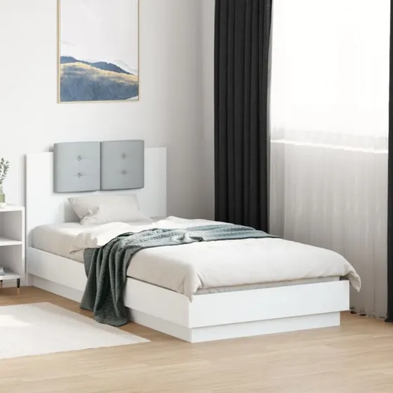 Sengeramme 90x190 cm med LED-sengegavl, hvid