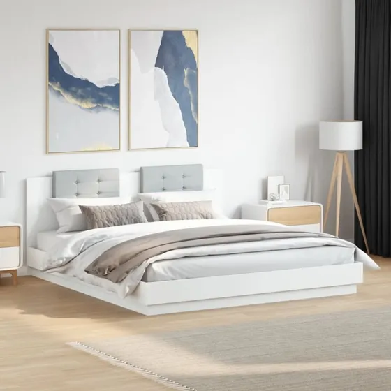 Sengeramme med sengegavl 180x200 cm - hvid konstrueret træ