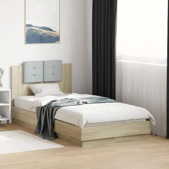 Sengeramme 75x190 cm med sengegavl & RGB LED - Sonoma-eg