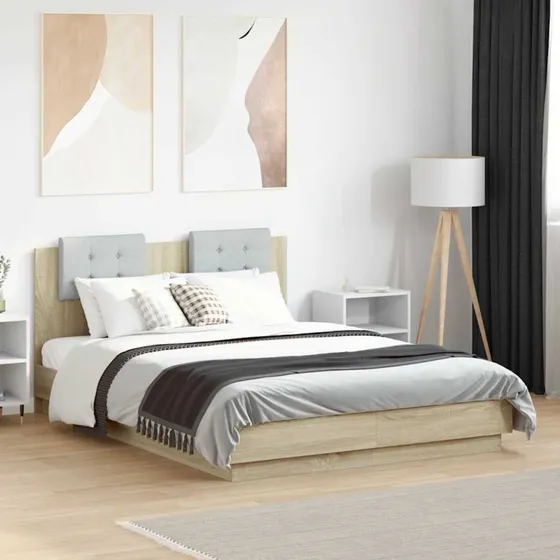 Sengeramme med sengegavl 140x190 cm - Sonoma-eg
