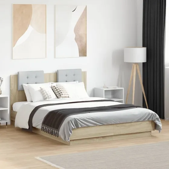 Sengeramme med sengegavl 135x190 cm i sonoma-eg