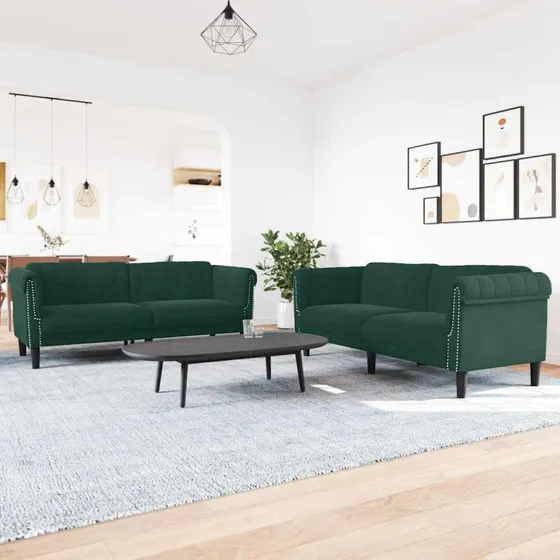 Sofasæt 3 dele i mørkegrøn velour