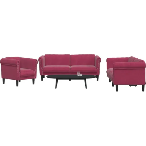 Sofasæt i vinrød velour - 3 dele