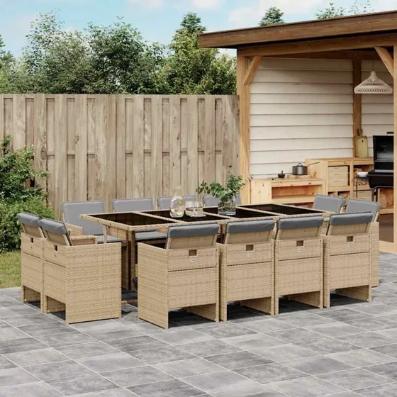 VidaXL 13-dele polyrattan spisebordssæt med hynder - beige