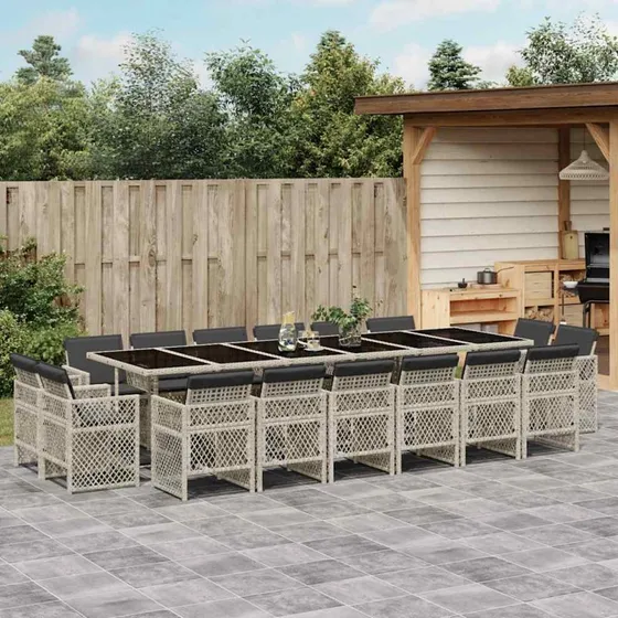 Spisebordssæt til haven 17 dele i lysegrå polyrattan