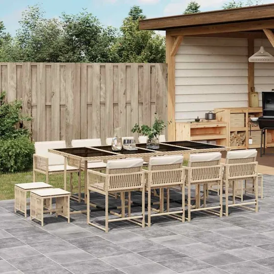 Polyrattan havemøbelsæt 13 dele med hynder - beige