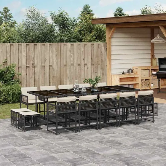 15-delers spisebordssæt i polyrattan – sort