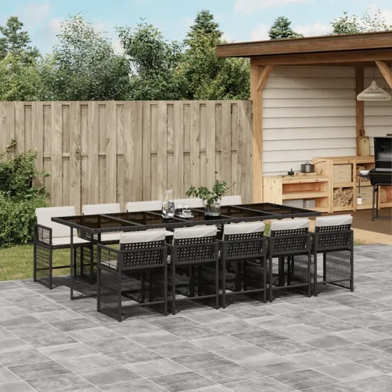 Havestel i polyrattan 11 dele med hynder - sort