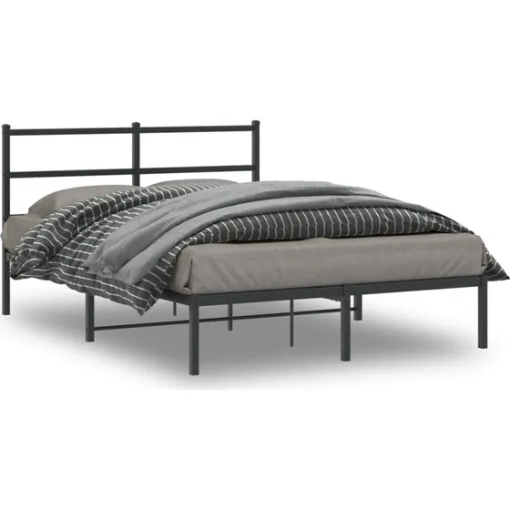 Sengeramme med gavl 135x190 cm - Sort metal