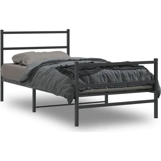 Sengeramme i sort metal med sengegavl 100x190 cm