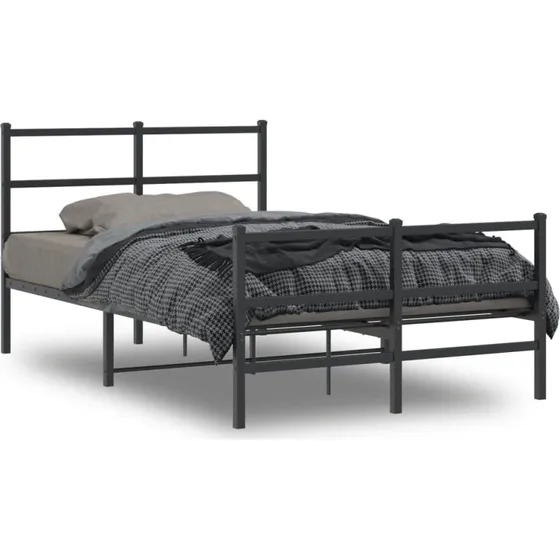 Sengeramme i metal 120x200 cm med gavl og fodgærde - sort
