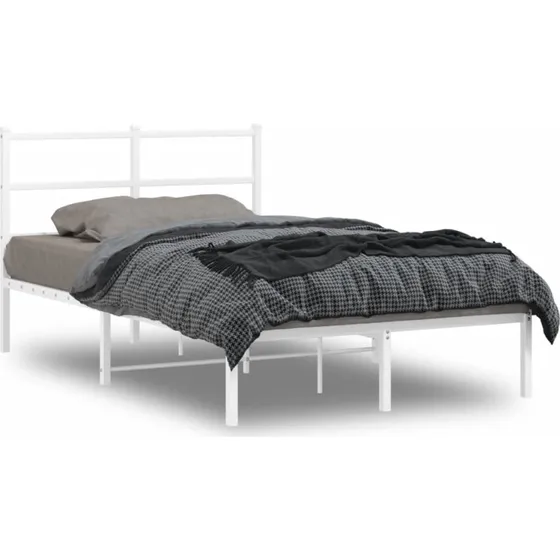 Metal sengeramme med sengegavl 120x200 cm – hvid