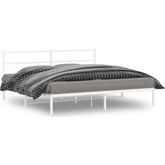 Sengeramme med sengegavl i hvidt metal 193x203 cm