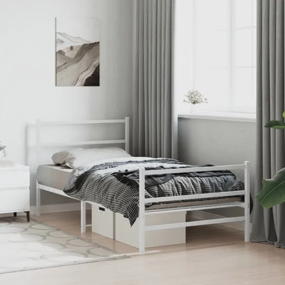 Sengeramme 100x200 cm metal med sengegavl - hvid