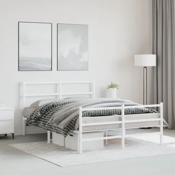 Sengeramme i metal med gavl 135x190 cm – hvid