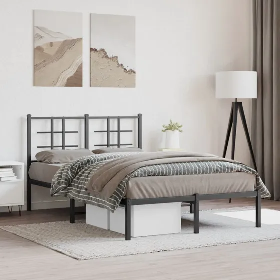 Sengeramme med sengegavl 120x200 cm – sort metal