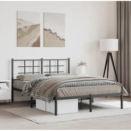 Sengeramme med sengegavl 135x190 cm – sort metal