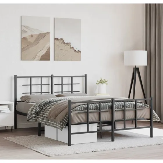 Sengeramme 135x190 cm med gavl og fodgærde, sort metal