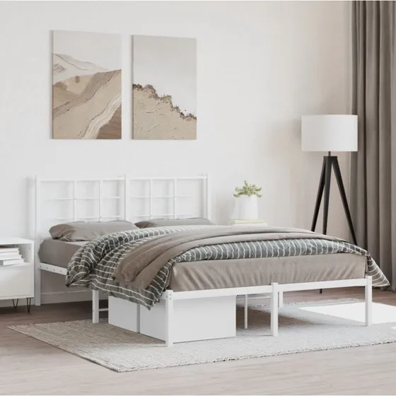 Sengeramme med sengegavl 135x190 cm - Hvid metal