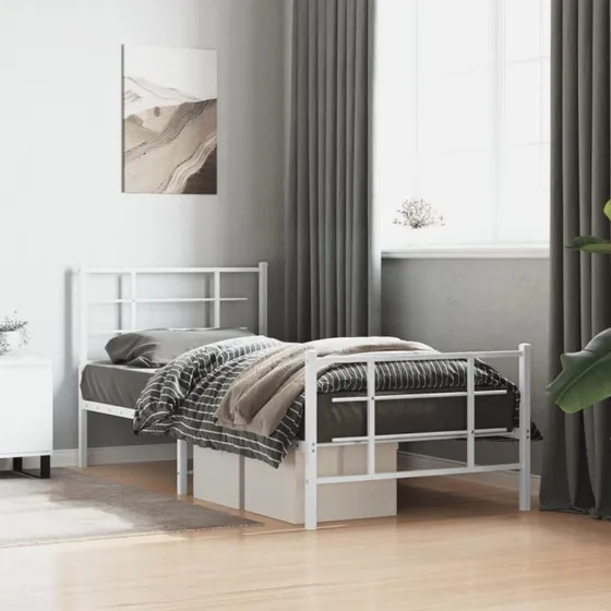 Sengeramme 90x190 cm i hvidt pulverlakeret metal