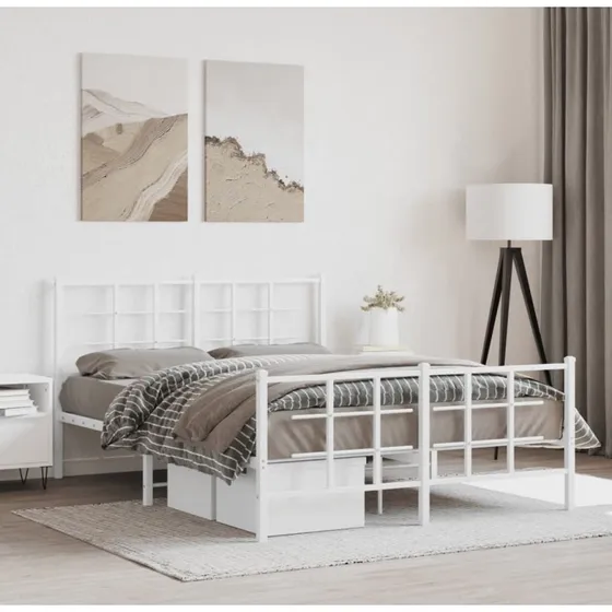 Sengeramme i hvidt metal med sengegavl 140x190 cm