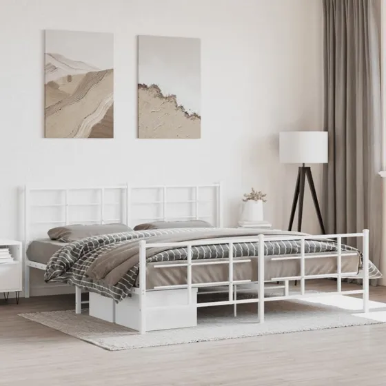 Sengeramme i metal 183x213 cm med sengegavl - hvid