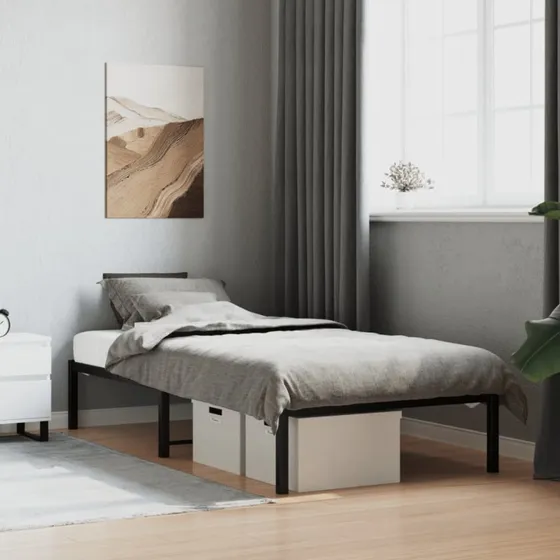 Sengeramme 90x200 cm i sort metal – robust og tidløs