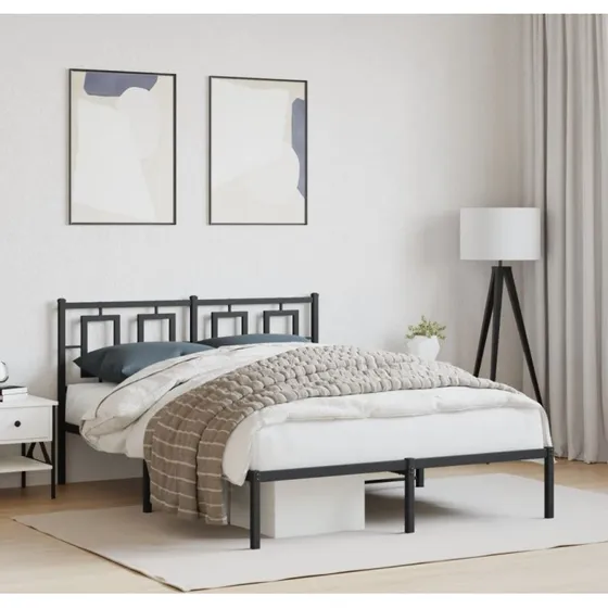 Sengeramme med sengegavl 135x190 cm i sort metal
